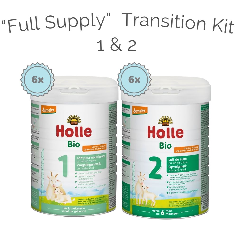 Holle Stage 1 / Stage 2 &quot;Full Supply&quot; Transition Kit - Organic Goat Milk Formula: Dutch Version - 12 Cans