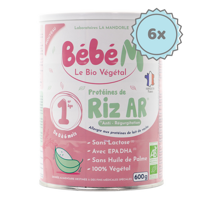 Bebe M (Bebe Mandorle) Organic Anti-Reflux Rice-Based Infant Formula - Stage 1 (0 to 6 months) | Organic Baby Formula | 6 cans