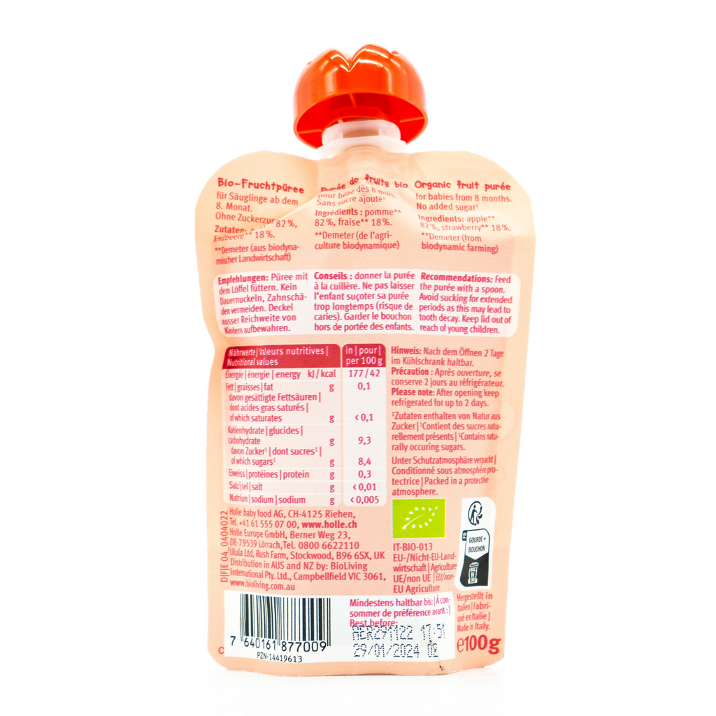 Holle Red Bee: Apple & Strawberry (8+ Months) - 12 Pouches | Ingredients