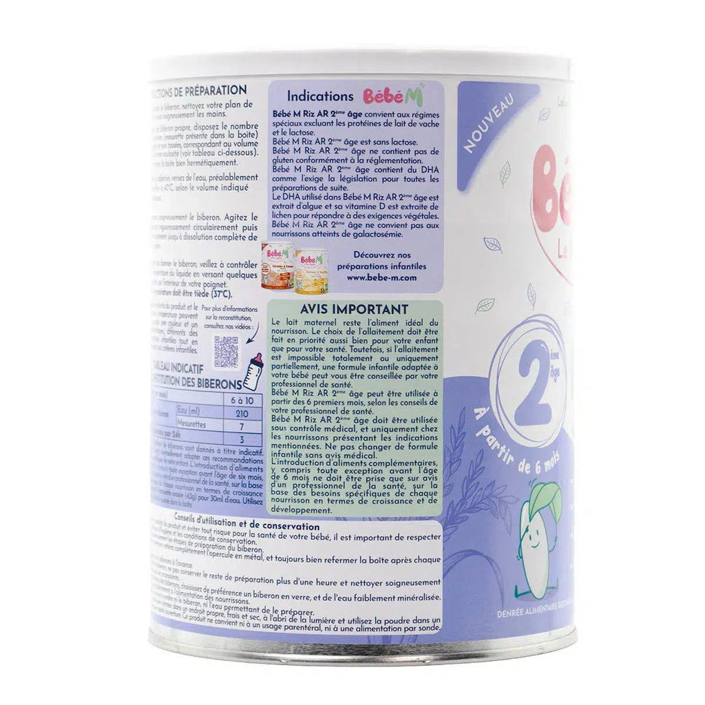 Bebe M (Bebe Mandorle) Organic Anti-Reflux Rice-Based Formula - Stage 2 (6+ months) | Organic Baby Formula | Information