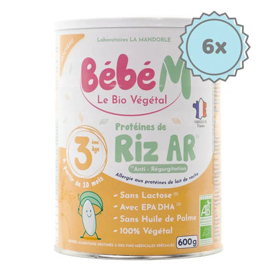 Bebe M (Bebe Mandorle) Organic Anti-Reflux Rice-Based Formula - Stage 3 (10+ months) | Organic Baby Formula | 6 cans