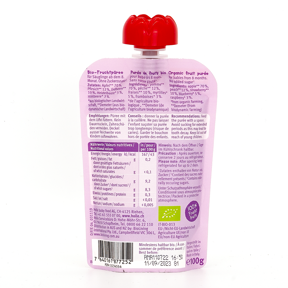 Holle Berry Puppy: Apple & Peach with Fruits (8+ months) | Nutrition facts