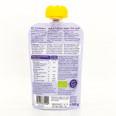 Holle Blue Bird: Pear, Apple & Blueberries with Oats (6+ Months) | Nutrition facts