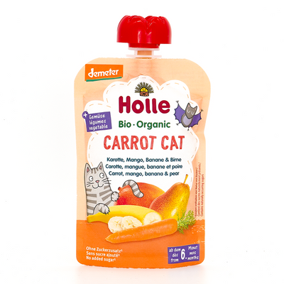 Holle Carrot Cat: Carrot, Mango, Banana & Pear (6+ Months) | Organic Baby Fruit Pouch