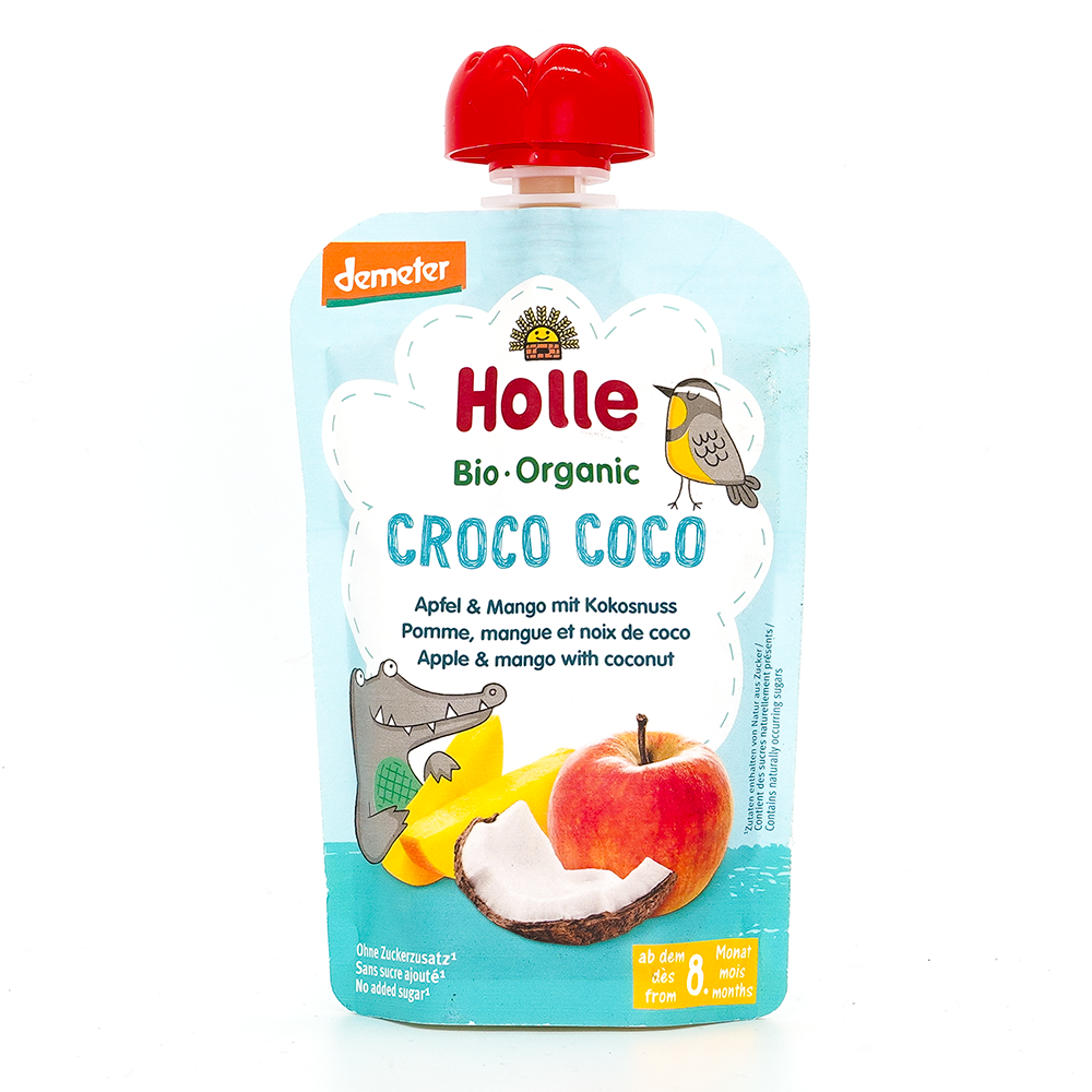 Holle Croco Coco: Apple & Mango with Coconut (8+ Months) | Organic Baby Fruit Pouch