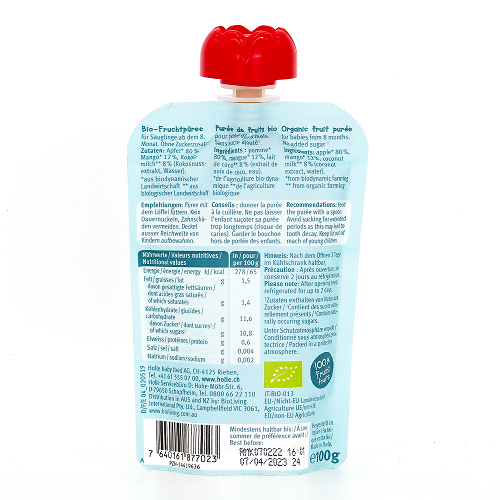 Holle Croco Coco: Apple & Mango with Coconut (8+ Months) - 12 Pouches