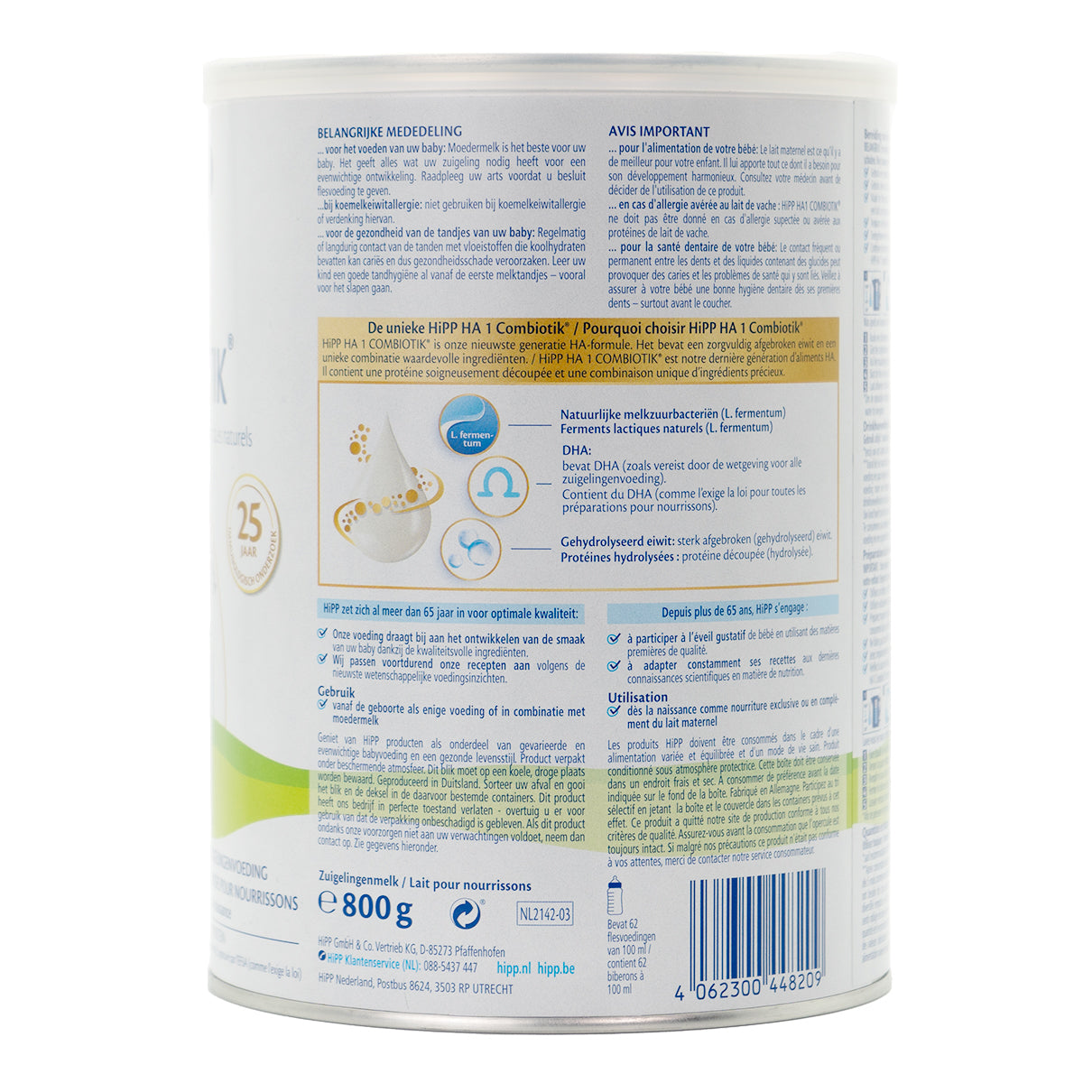 HiPP HA Dutch Stage 1 Hypoallergenic Combiotic Formula (800g) | Organic European Baby Formula | Information