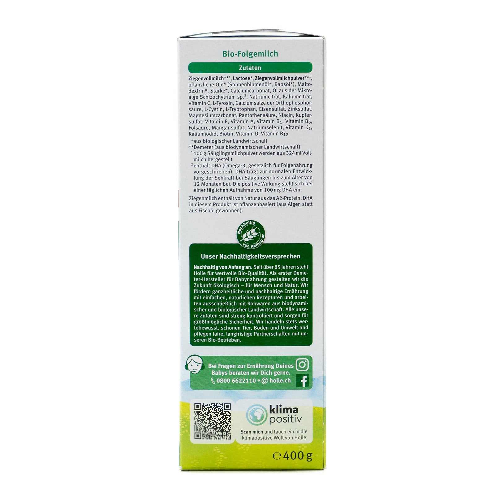 Holle Goat Milk Formula Stage 2 (400g) | European Baby Formula | Ingrediemts