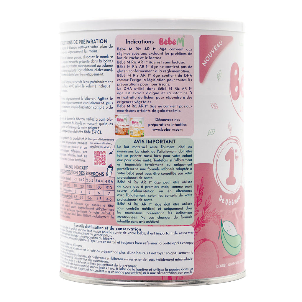 Bebe M (Bebe Mandorle) Organic Anti-Reflux Rice-Based Infant Formula - Stage 1 (0 to 6 months) | Organic Baby Formula | Information