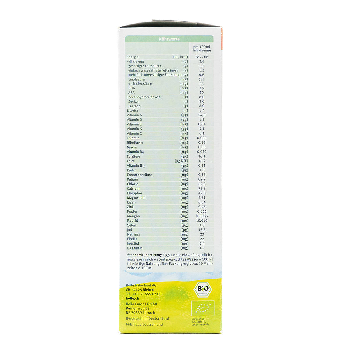 European Baby Formula | Holle Goat Milk Formula Stage 1 (400g) | |Nutrition Facts