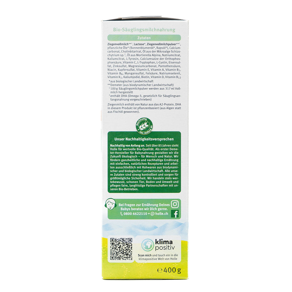 European Baby Formula | Holle Goat Milk Formula Stage 1 (400g) | Ingredients
