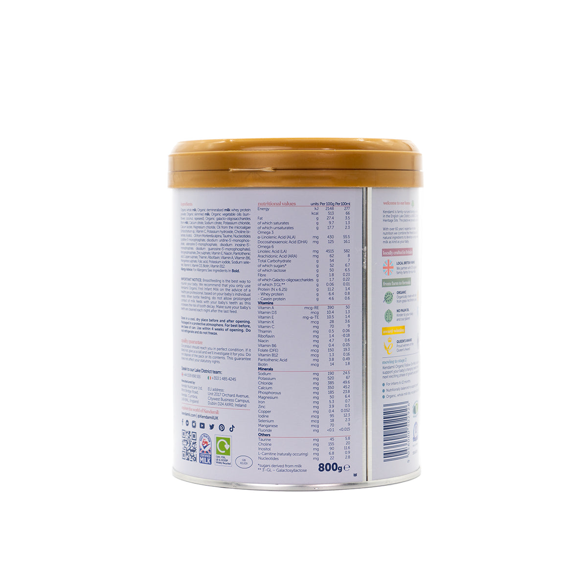 Kendamil Stage 1 Organic First Infant Milk Formula (800g) - Nutrition facts