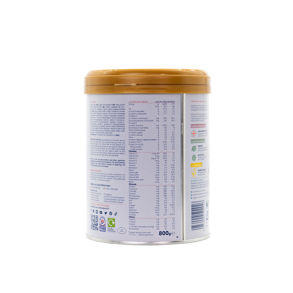 Kendamil Stage 1 (0-6 Months) Organic First Infant Milk Formula (800g) | Nutrition facts