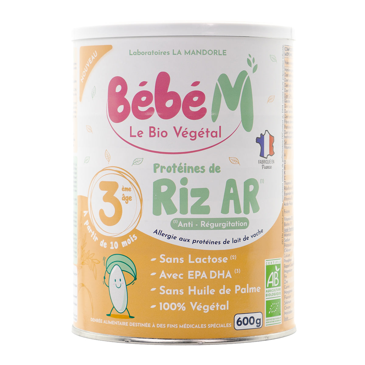 Bebe M (Bebe Mandorle) Organic Anti-Reflux Rice-Based Formula - Stage 3 (10+ months) | Organic Baby Formula 