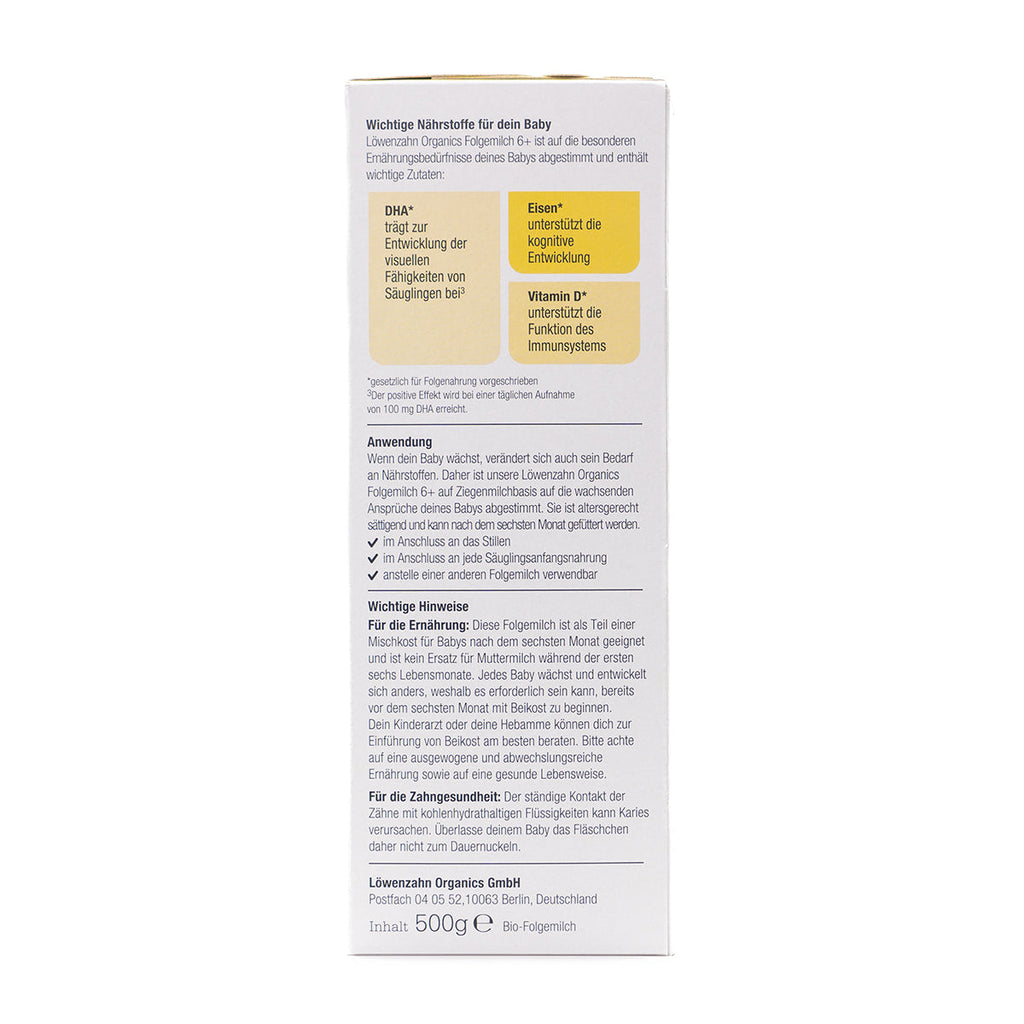 Löwenzahn Organics Goat Stage 2  | European Follow-On Baby Formula | Ingredients