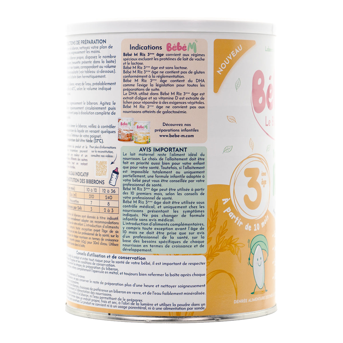 Bebe M (Bebe Mandorle) Organic Anti-Reflux Rice-Based Formula - Stage 3 (10+ months) | Organic Baby Formula | Ingredients