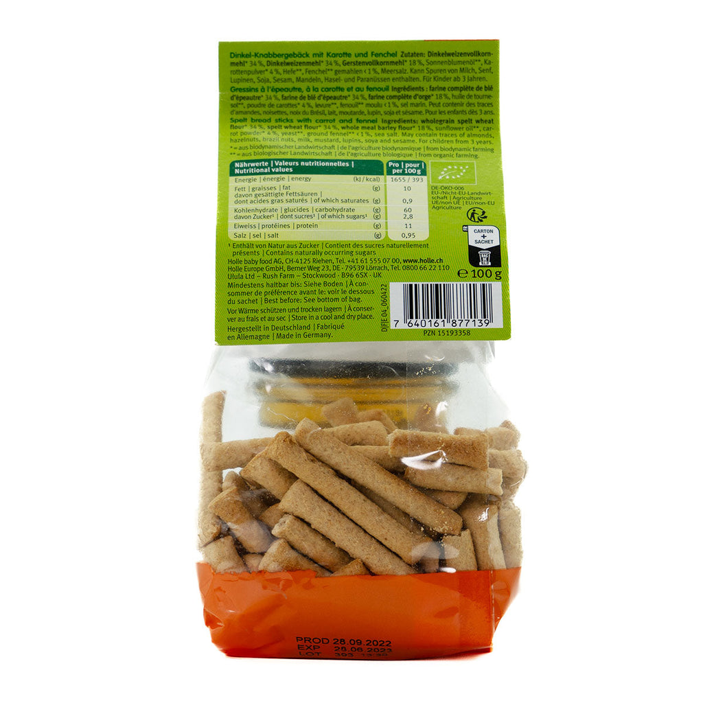 Holle Snack - Carrot-Fennel Sticks (3+ Years) - Nutrition facts 