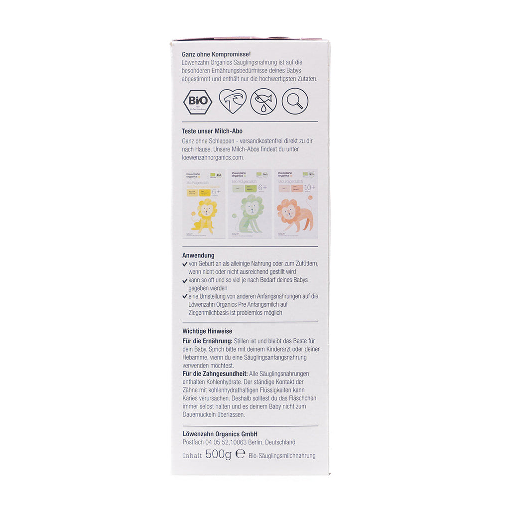 Löwenzahn Organics Goat Stage Pre | European Infant Baby Formula | Ingredients