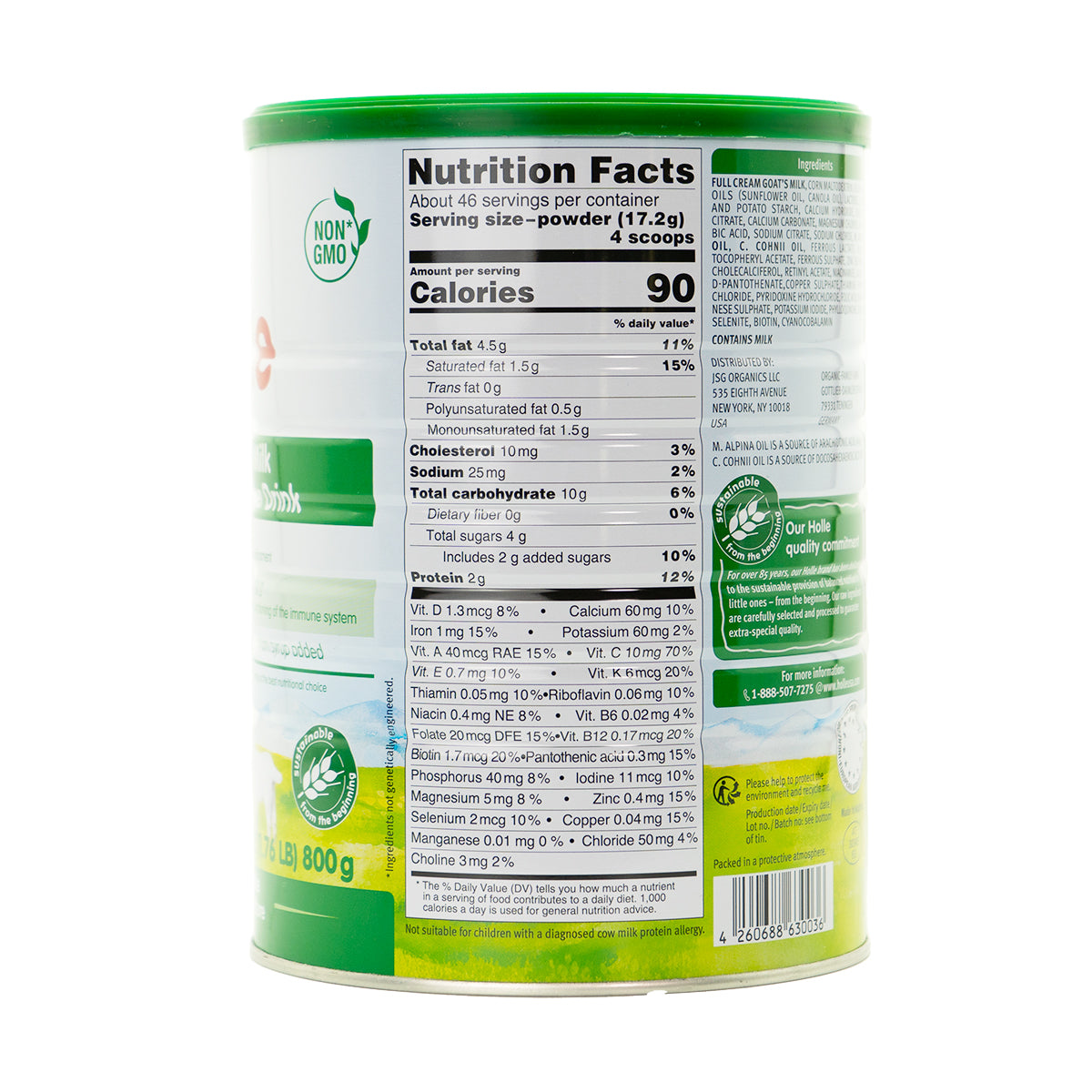 Holle Toddler (12+ Months) Goat Milk Formula: USA Version (800g) | Organic Baby Formula | Nutrition Facts