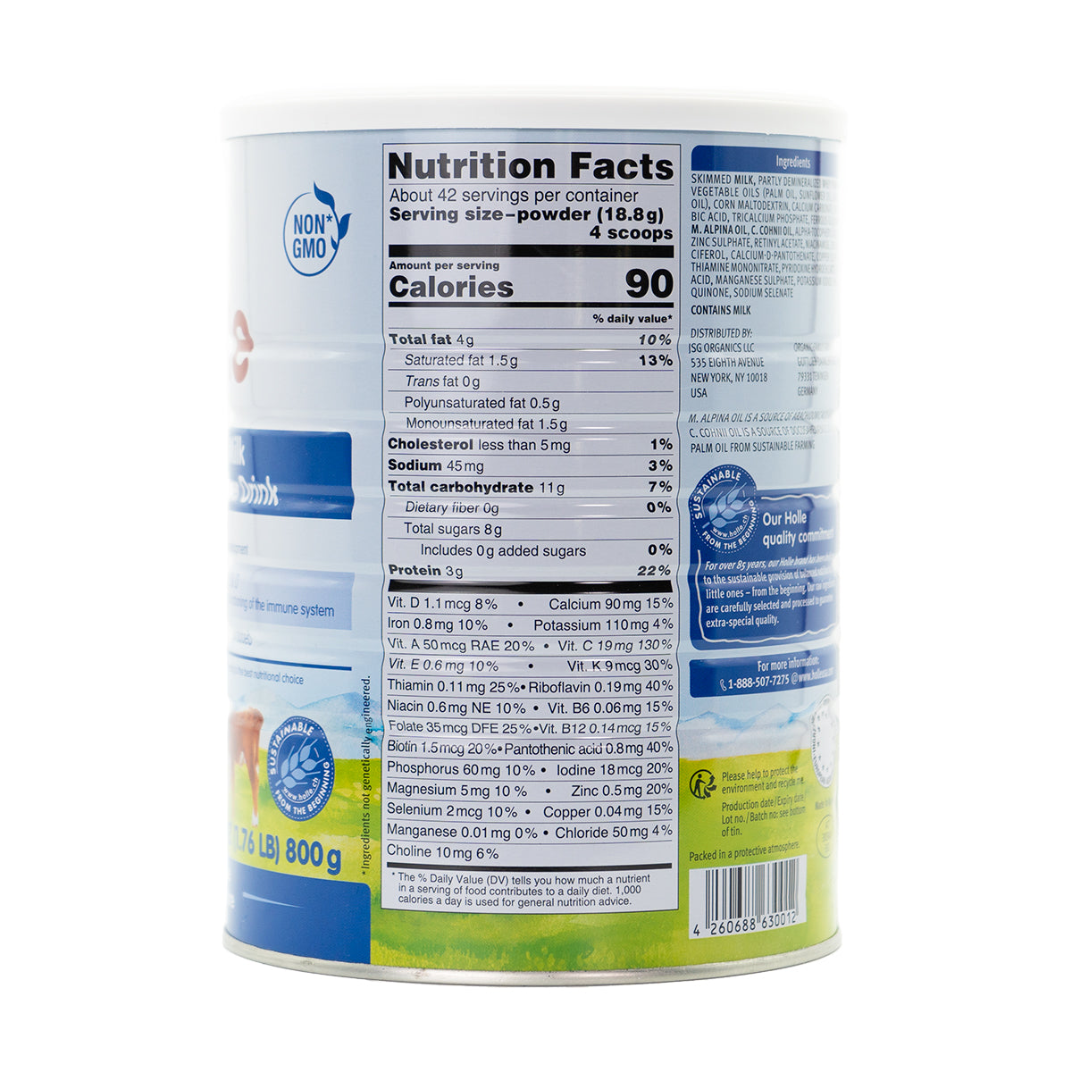 Holle Toddler (12+ Months) Cow Milk Formula: USA Version (800g) | Organic Baby Formula | Nutrition Facts