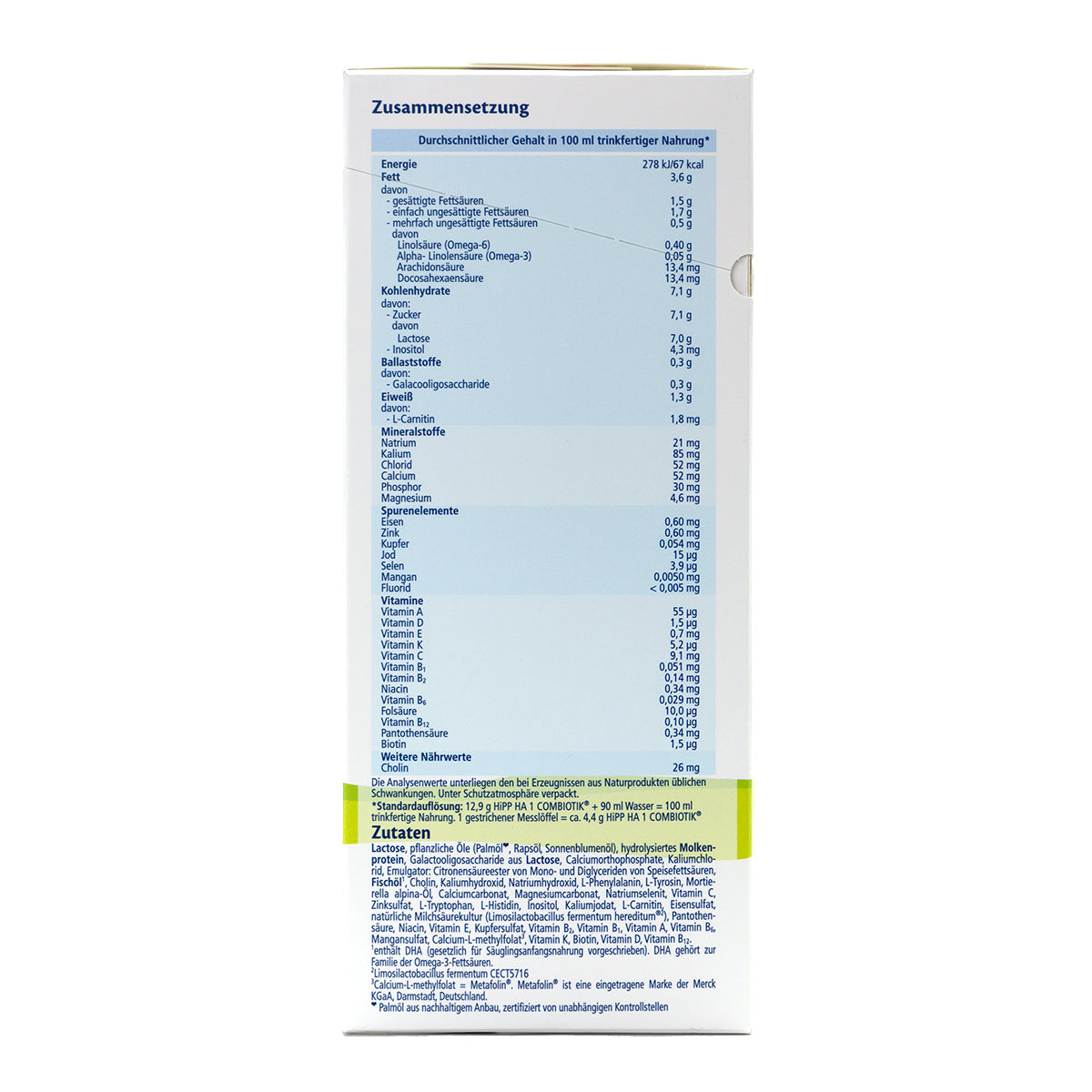 HiPP HA Stage 1 Hypoallergenic Combiotic Formula | Organic European Baby Formula | Nutrition facts