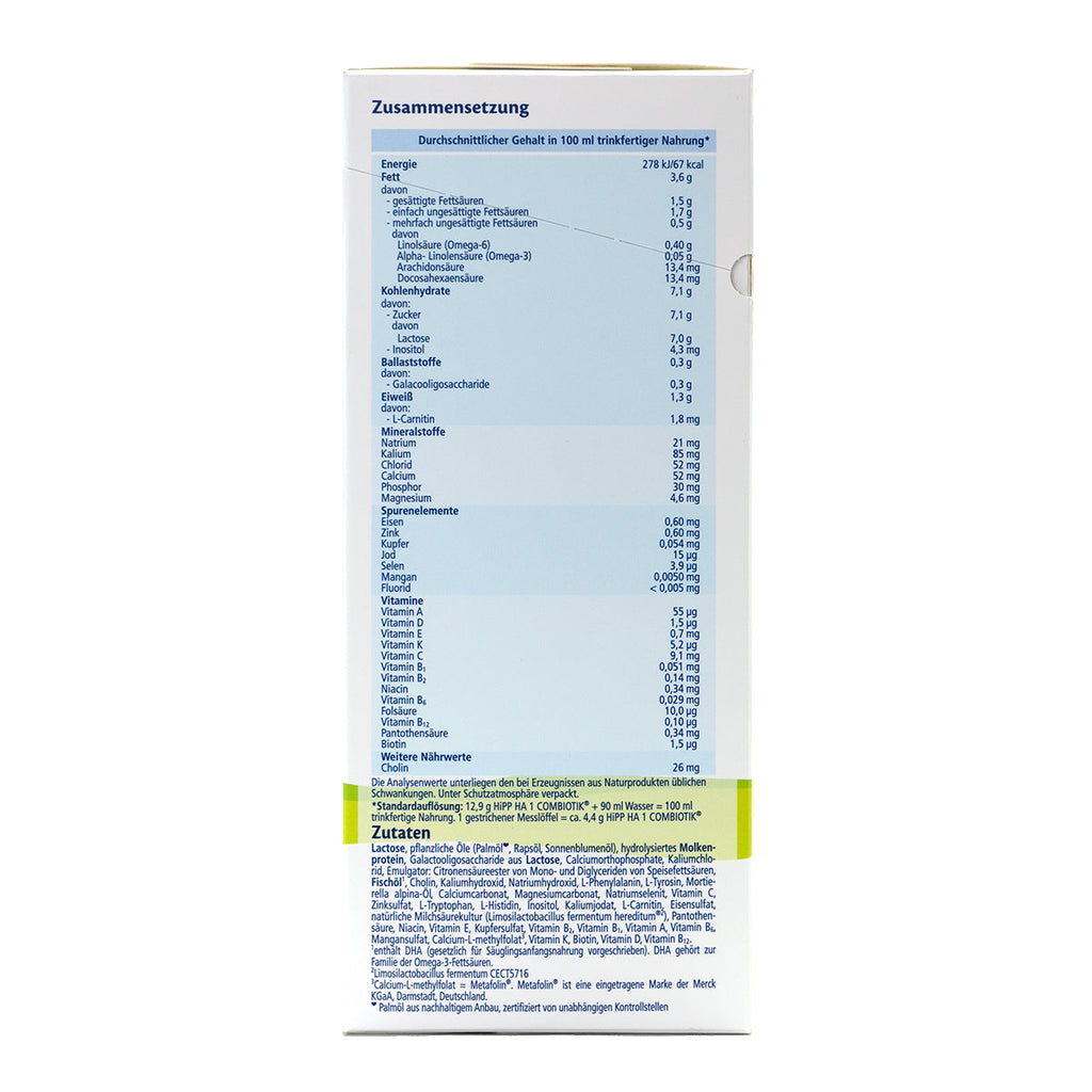 HiPP HA Stage 1 Hypoallergenic Combiotic Formula | Organic European Baby Formula | Nutrition facts