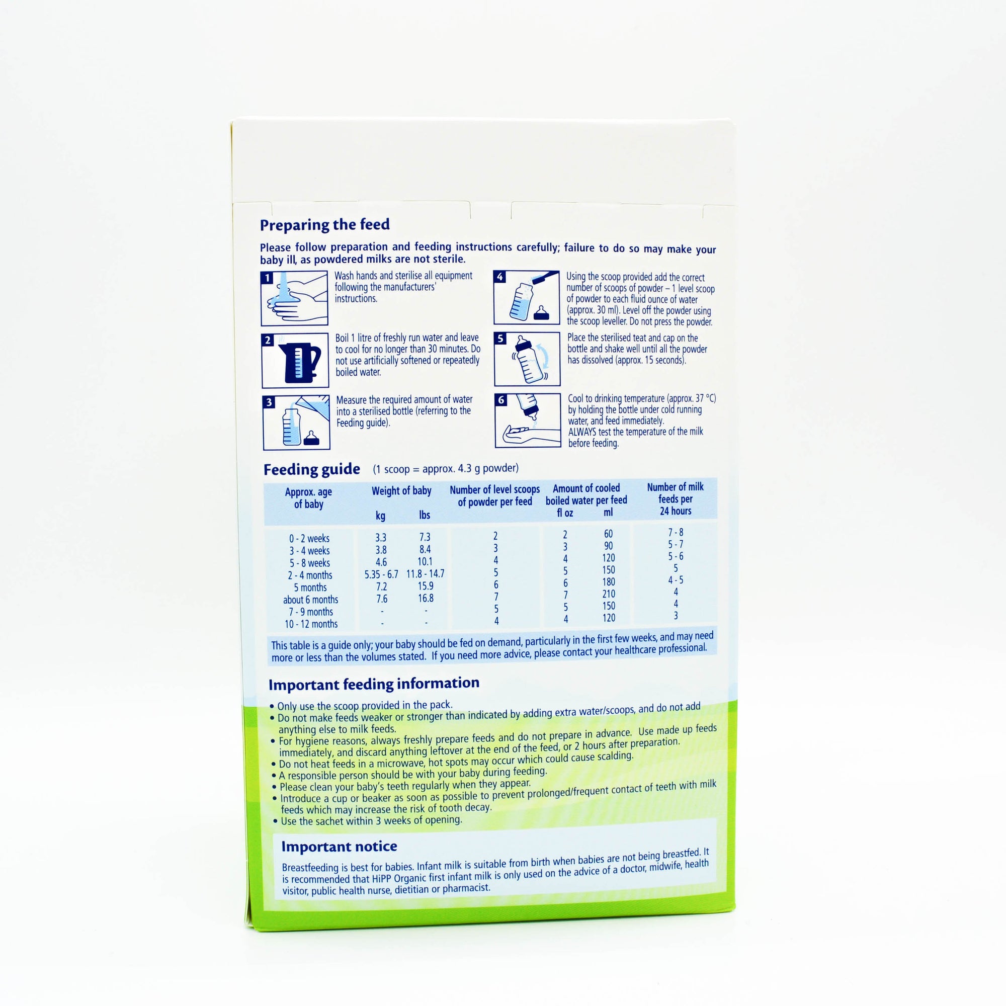 Preparation Description HiPP Stage 1 Organic Combiotic First Infant Milk Formula UK Version