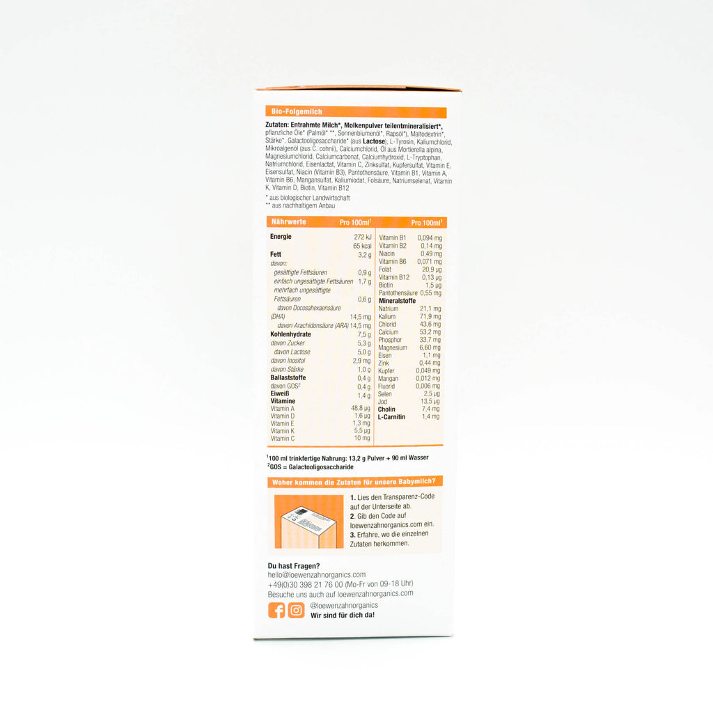 Nutrition Facts: Löwenzahn Follow-On Formula (Stage 3)
