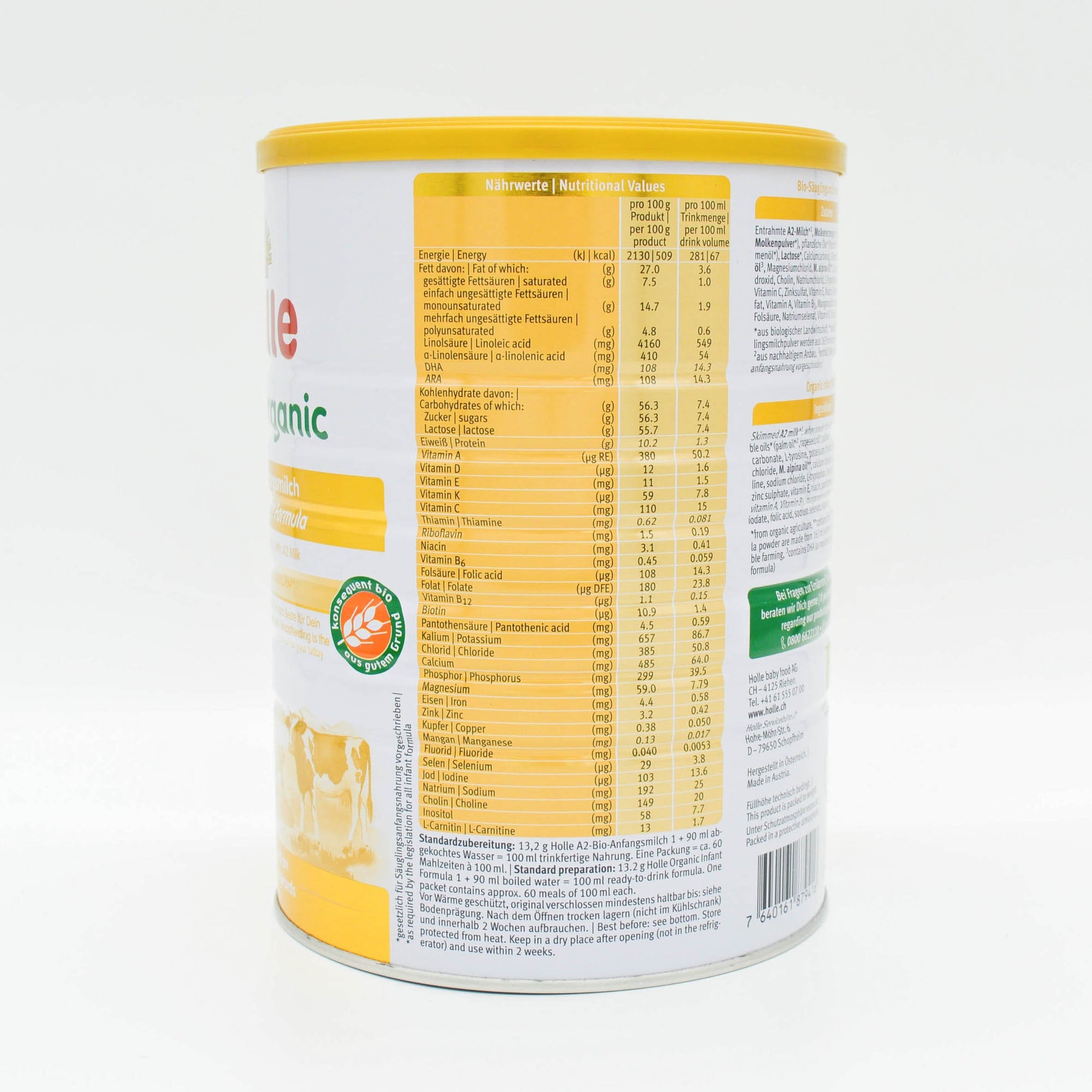 Nutrition Facts: Holle A2 Milk Stage 1
