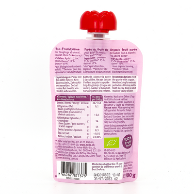 Holle Dino Date: Apple, Blueberries & Dates (6+ Months) | Nutrition facts