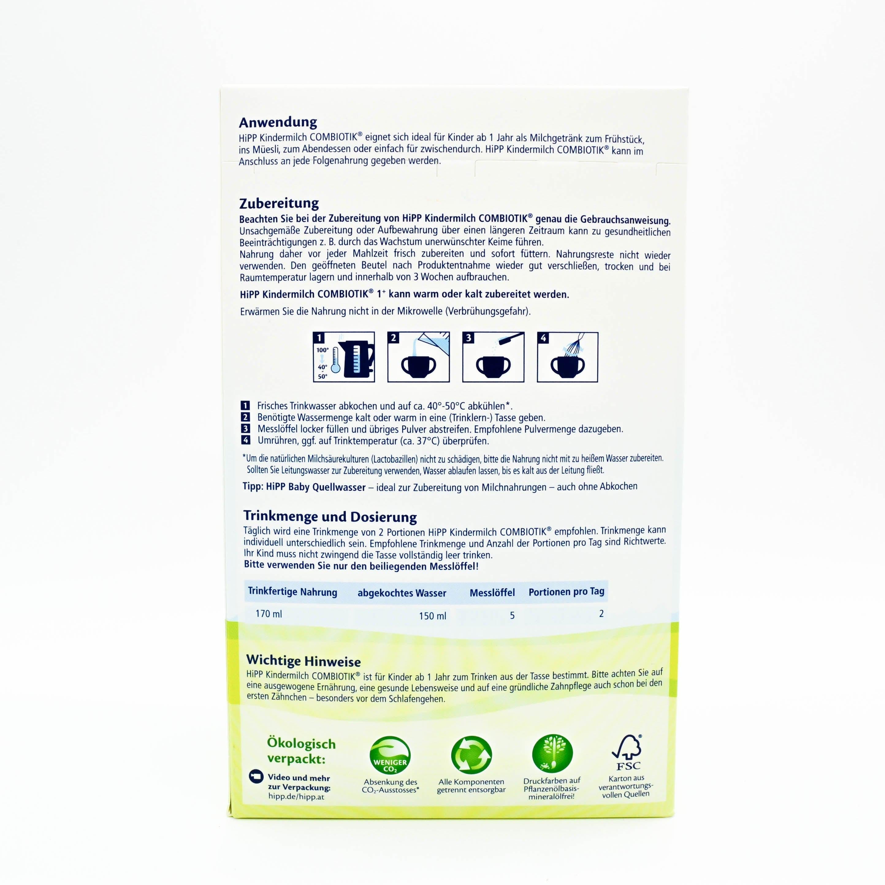 Preparation Description HiPP 1+ Years Combiotic Childrens' Milk (Stage 4) Formula (600g)