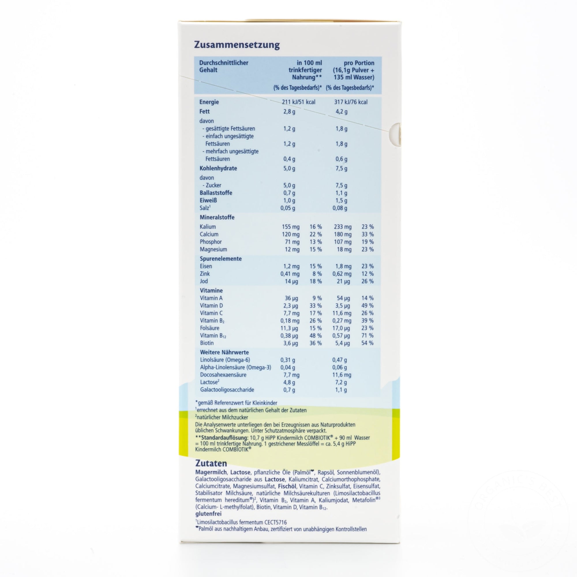 HiPP 1+ Kindermilch Formula 12+ Months | Nutrition Facts