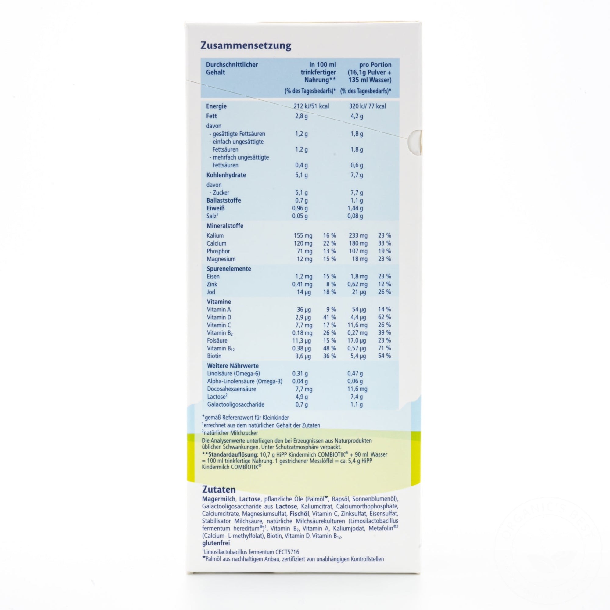HiPP 2+ Kindermilch Formula 24+ Months | Nutrition Facts