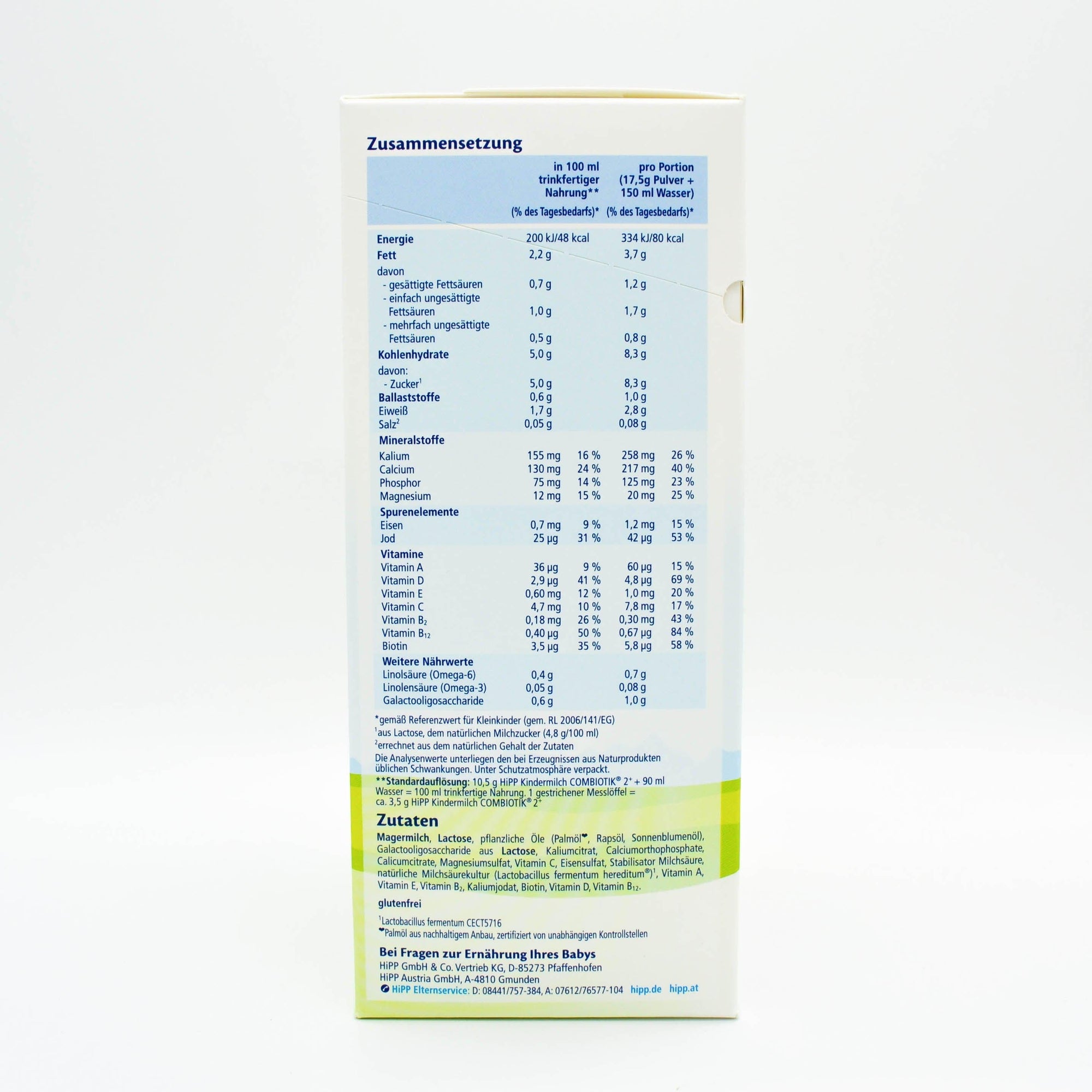 Nutrition Facts HiPP 2+ Years Combiotic Childrens' Milk (Kindermilch) Formula