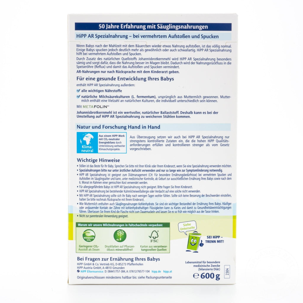 HiPP Anti-Reflux Special Formula Ingredients