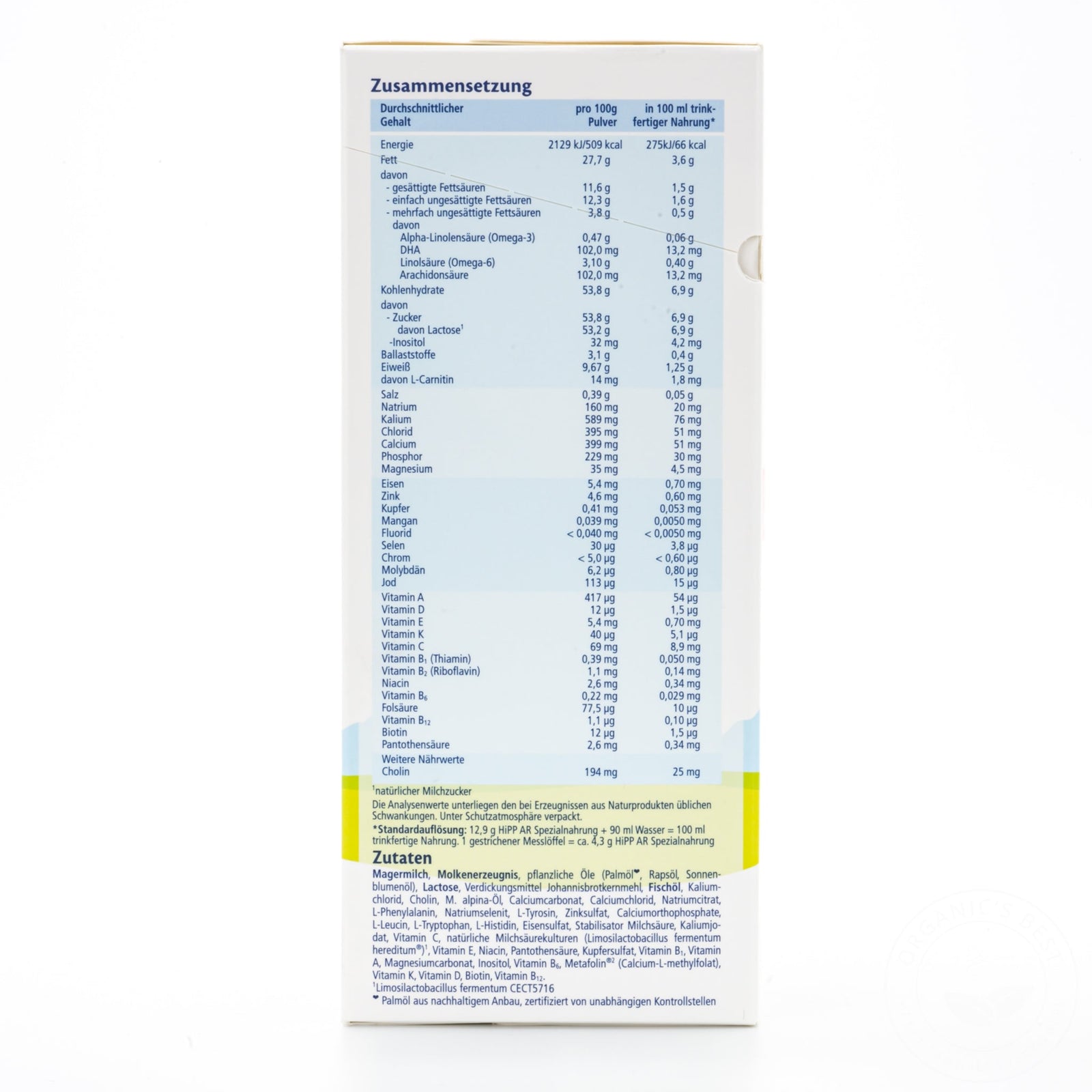 HiPP Anti-Reflux Special Formula | Nutrition Facts