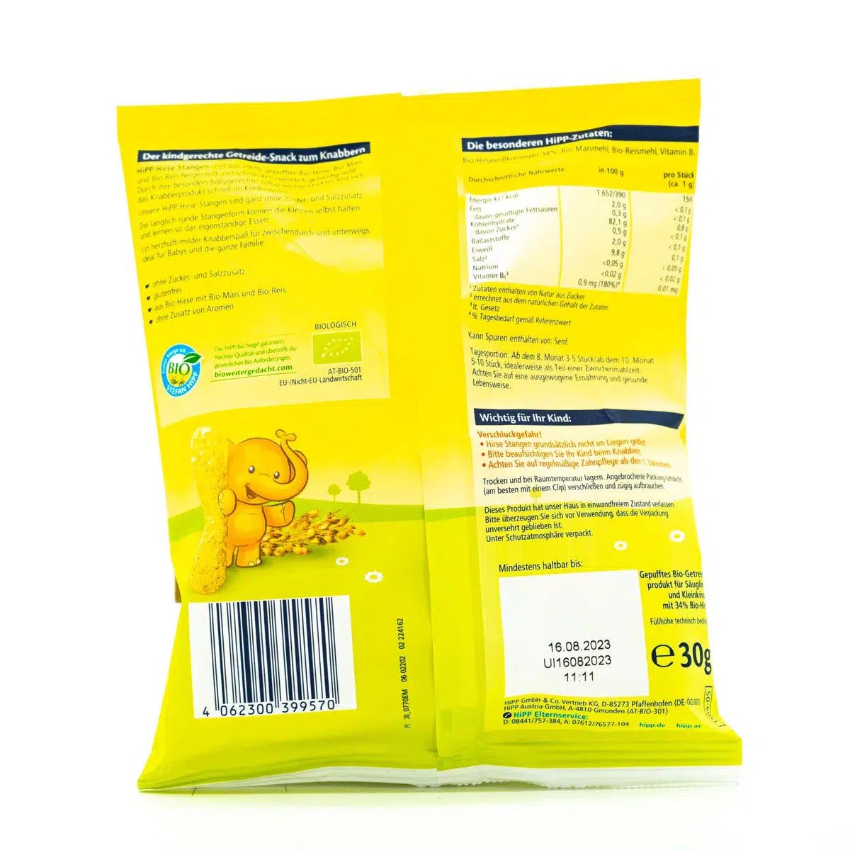 HiPP Baby snack millet sticks, from 8 months | Nutrition facts