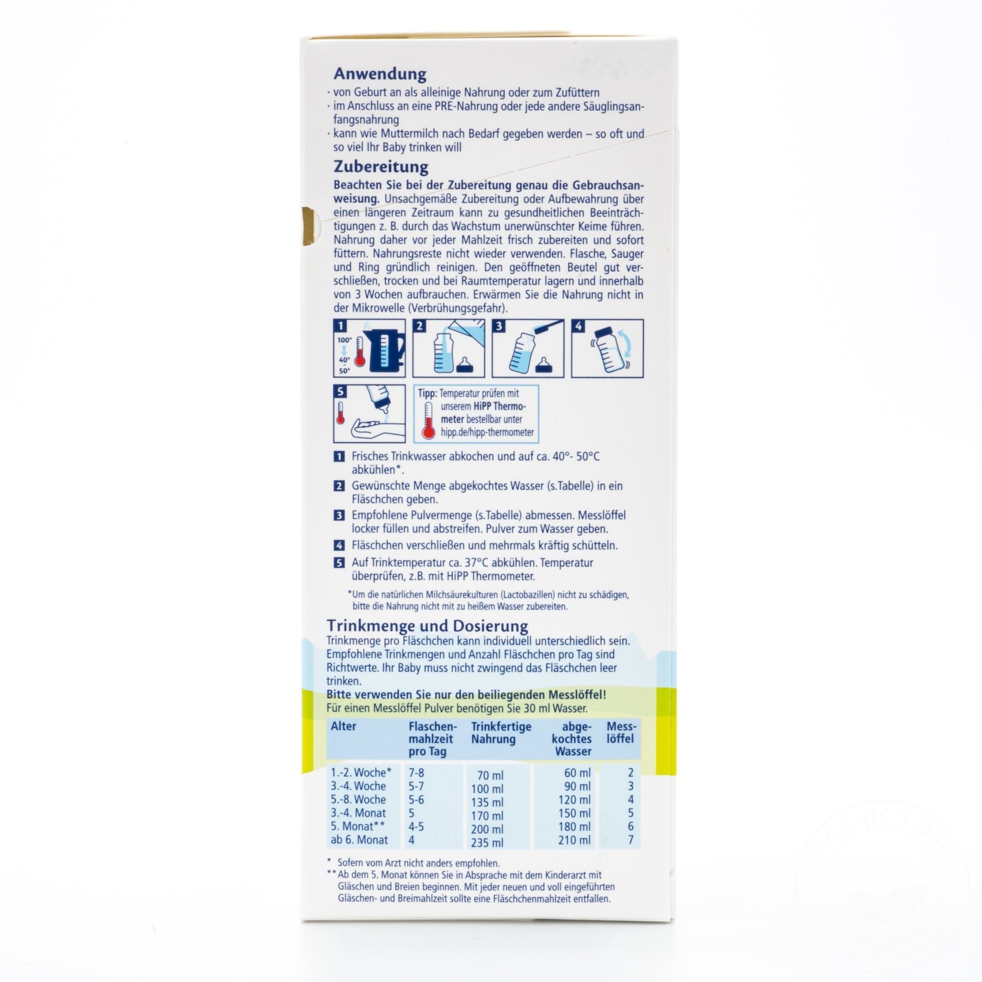 HiPP Stage 1 Organic Bio Combiotic Formula - German Version | Baby Formula Preparation Instruction