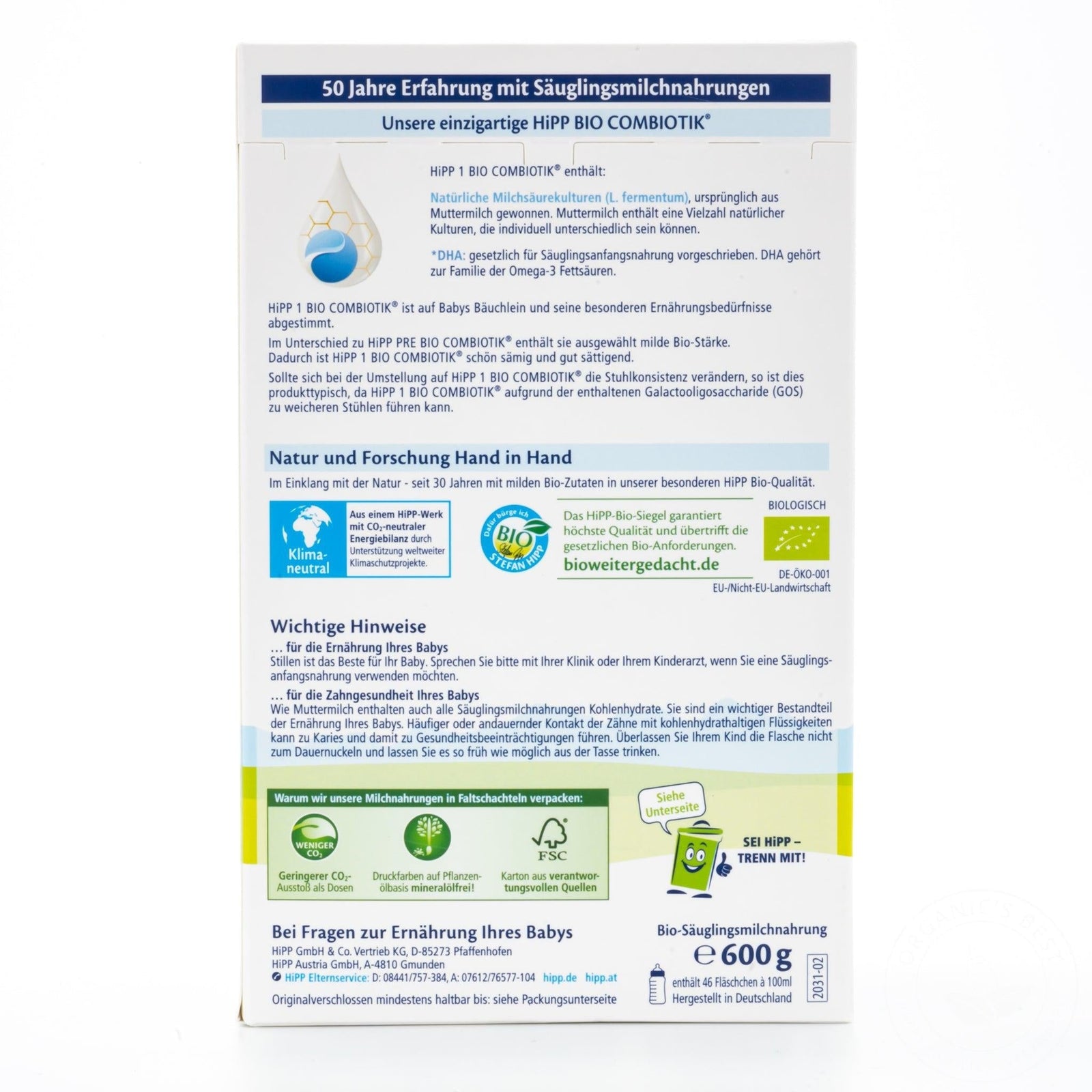 HiPP Stage 1 Organic Bio Combiotic Formula Ingredients