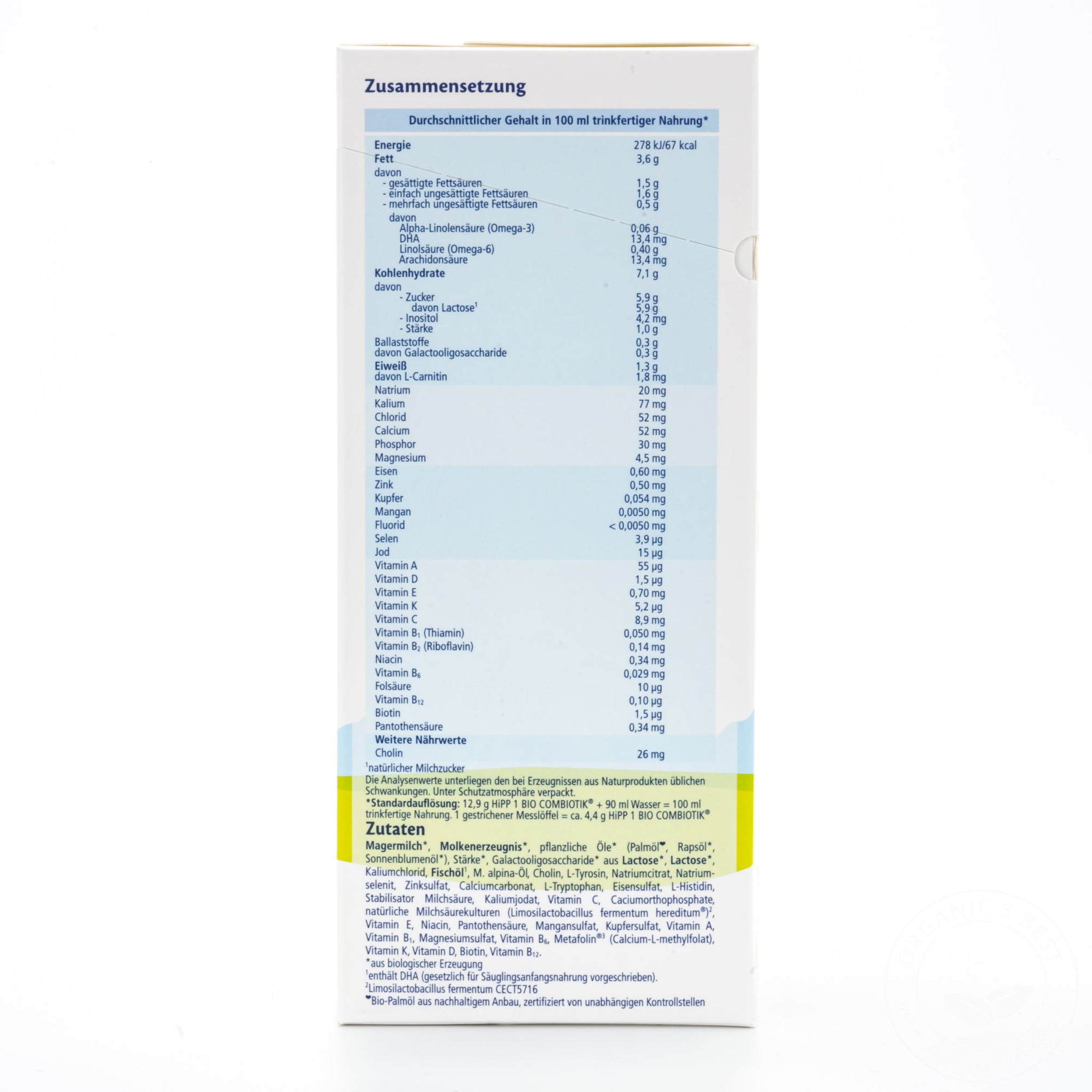 HiPP Stage 1 Organic Bio Combiotic Formula - German Version | Nutrition Facts