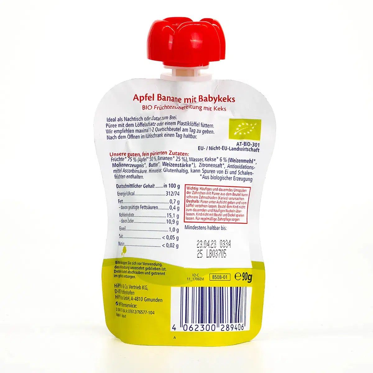 HiPP Fruit Pouches - Apple-Banana & Baby Biscuit | Nutrition Facts