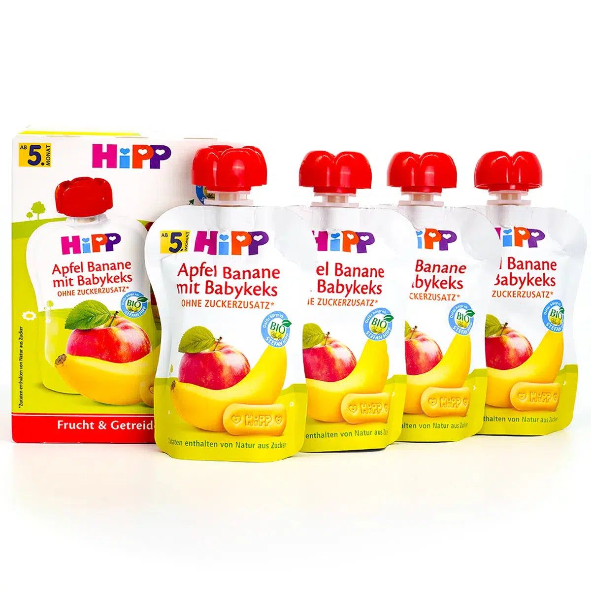 HiPP Fruit Pouches - Apple-Banana & Baby Biscuit | Organic Baby Food - 4 Pouches