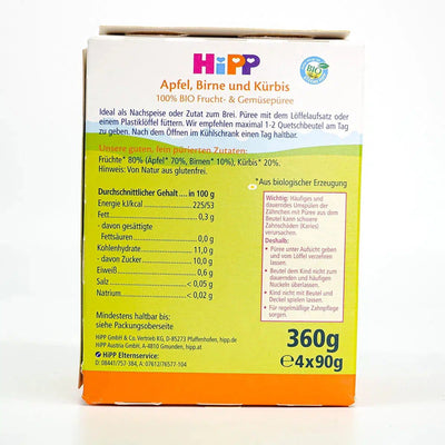 HiPP Fruit Pouches - Apple, Pear and Pumpkin (4+ Months) Ingredients