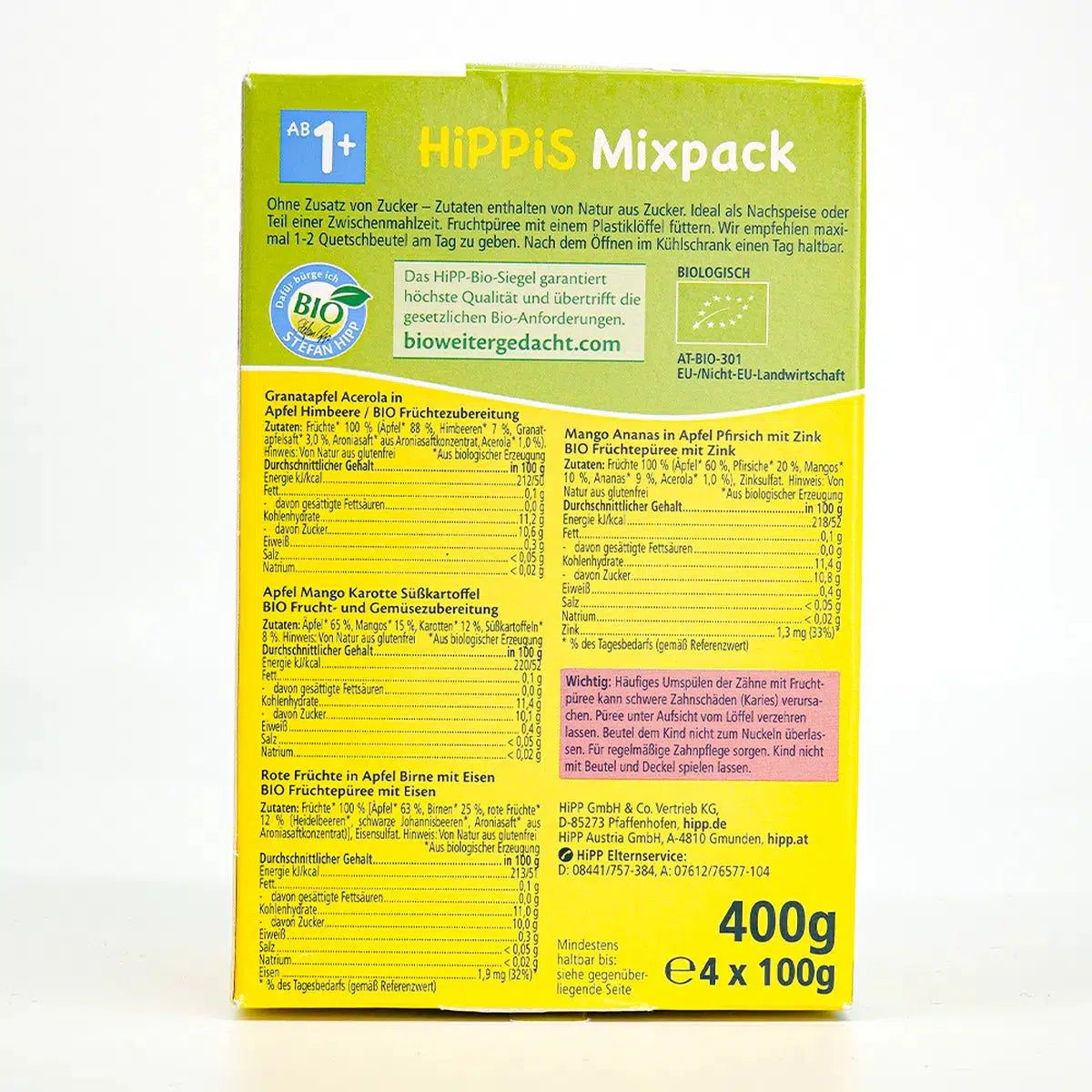 HiPP Fruit Pouches Hippis Mixpack | Nutrition Facts