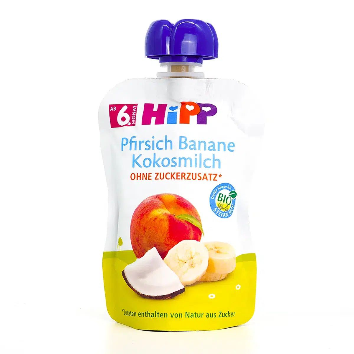 HiPP Fruit Pouches - Peach & Banana With Coconut Milk (6+ Months) | Organic Baby Pouch