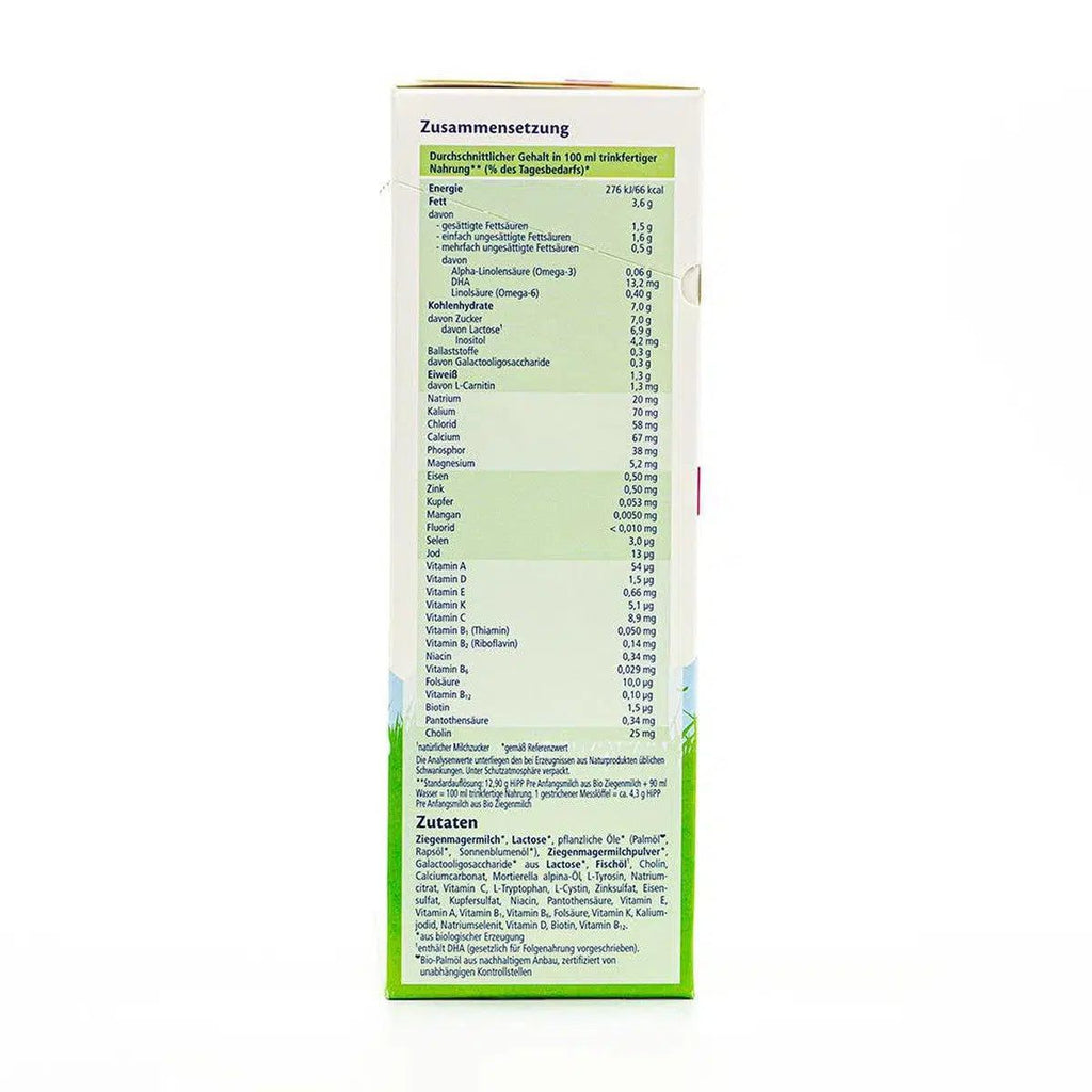 HiPP Goat Milk Formula Stage PRE (0-6 Months) - German Version | Nutrition Facts