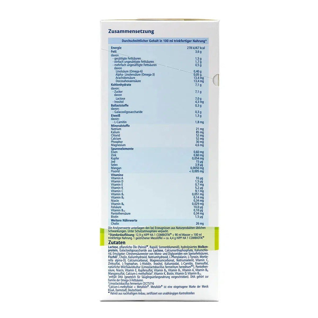 HiPP HA Stage 1 Hypoallergenic Combiotic Formula | Organic European Baby Formula | Nutrition facts