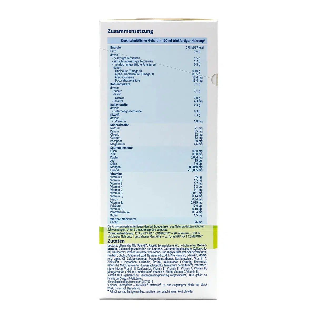 HiPP HA Stage 1 Hypoallergenic Combiotic Formula | Organic European Baby Formula | Nutrition facts