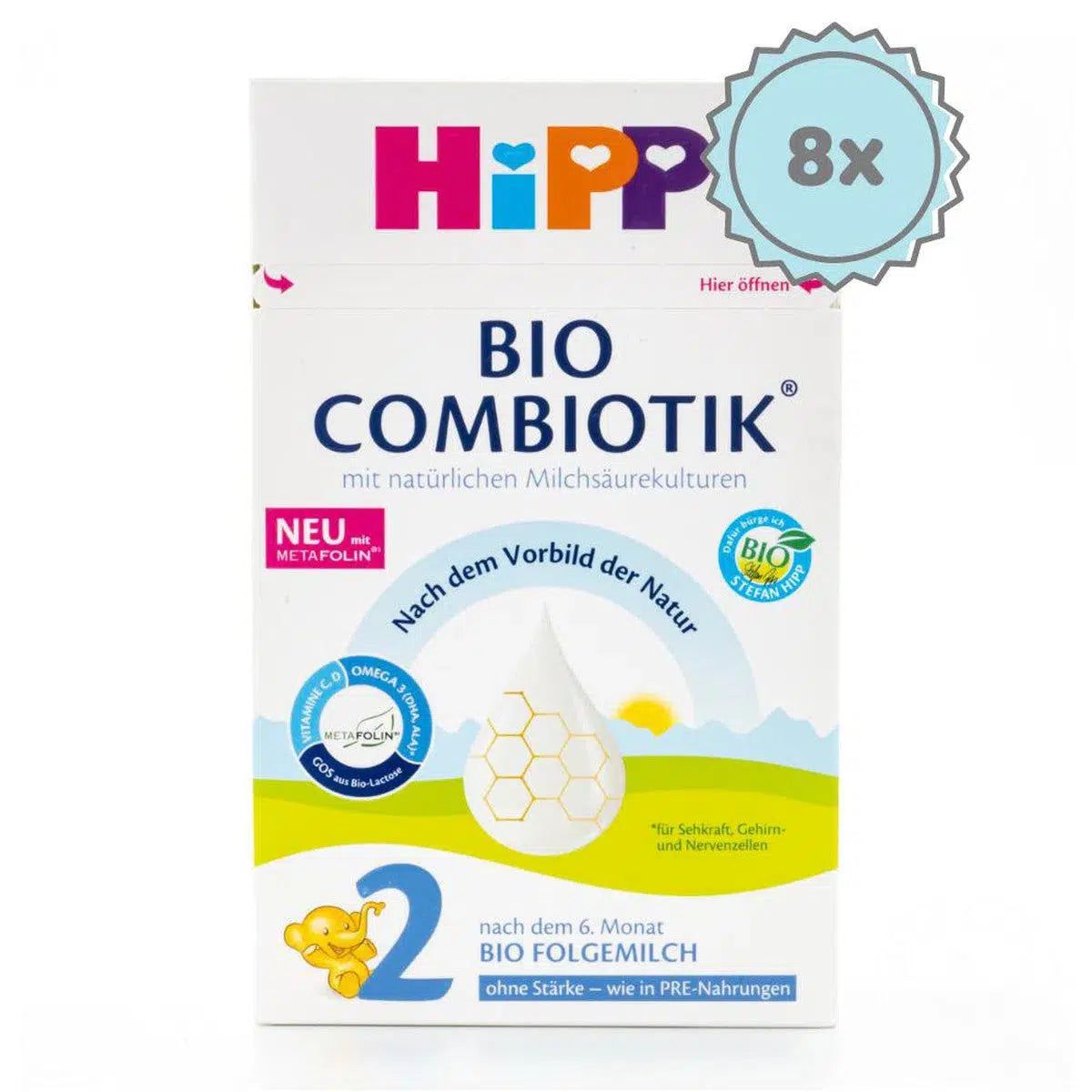 HiPP No Starch Stage 2 (6+ Months) Combiotic Formula - German Version (600g) - 8 Boxes