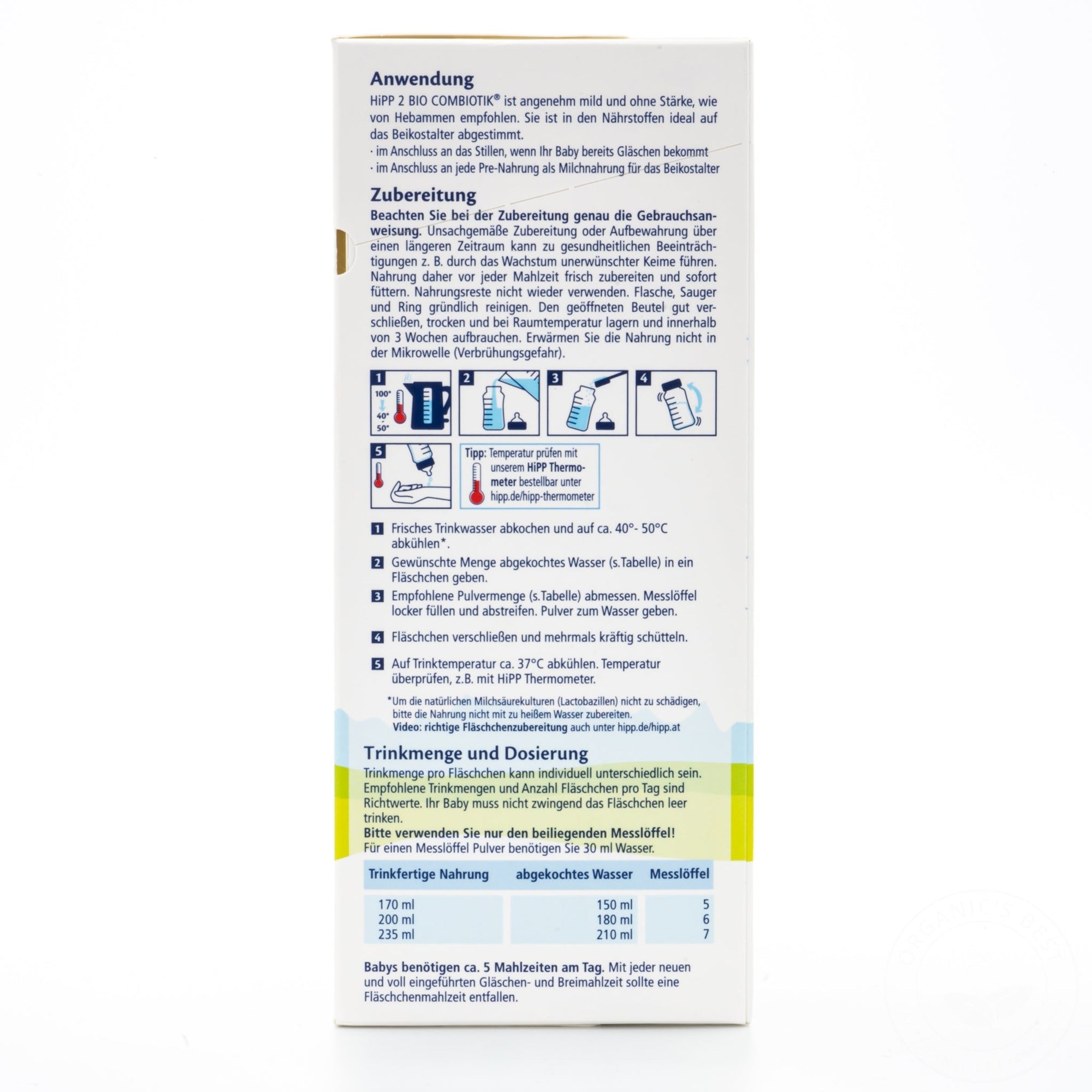 HiPP No Starch Stage 2 (6+ Months) Combiotic Formula - German Version | Baby Formula Preparation Instruction